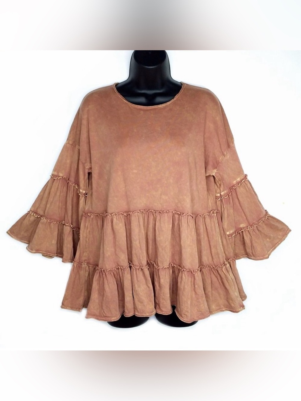 🤎 Altar'd State Boho Chic Western Bell Sleeve Tiered Ruffle Rust Colored Sz M
